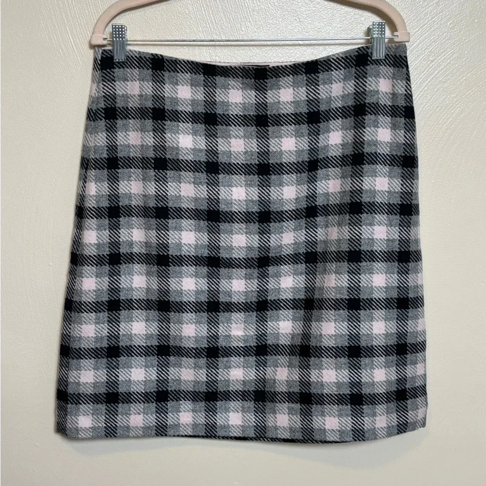 Talbots Womens Wool Blend‎ Plaid Pencil Skirt Pink Black Gray Lined Size 10